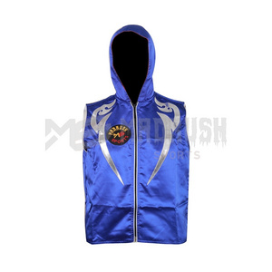 High Quality Customize design Boxing Robe With Hood For Boxing Match Cheap Price Boxing Robe Gown Sleeveless Hood Ring Jacket