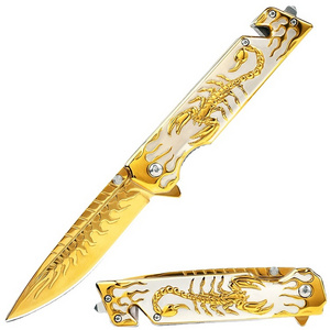 MADSMAUG 3d Embossed wolf stainless steel EDC Pocket  Knife Outdoor Survival Camping gold scorpion Folding Pocket Knife