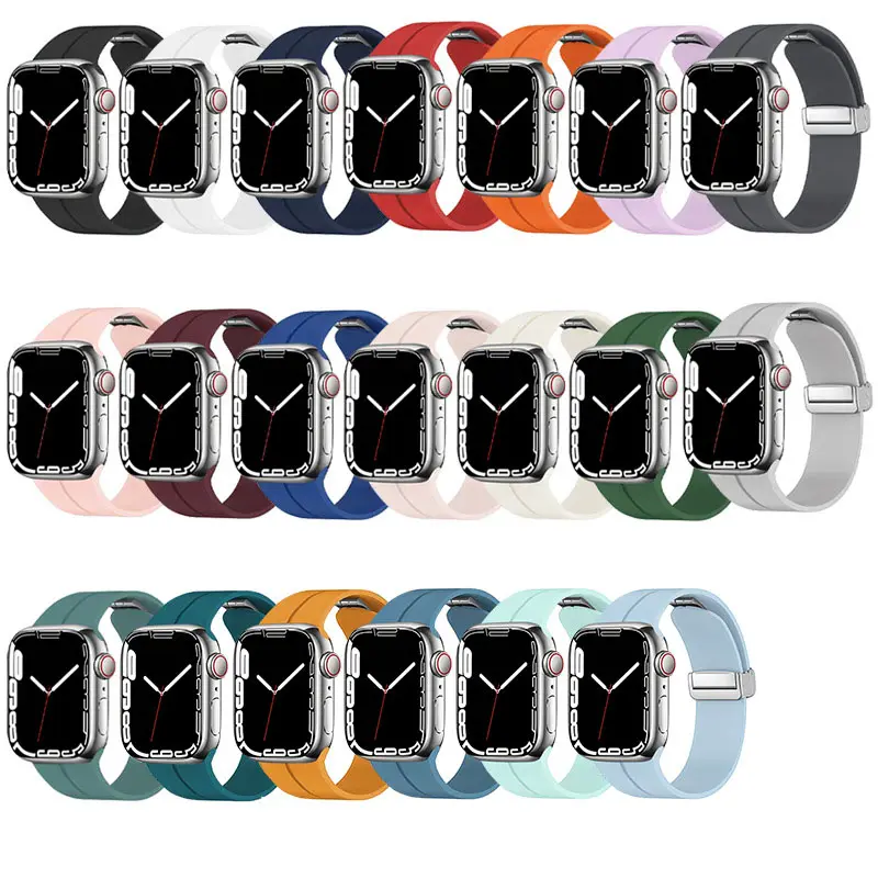 Suitable for Apple Silicone Watch with Apple Watch8 Absorber Folding Buckle Silicone  Magnetic Apple Watch Strap