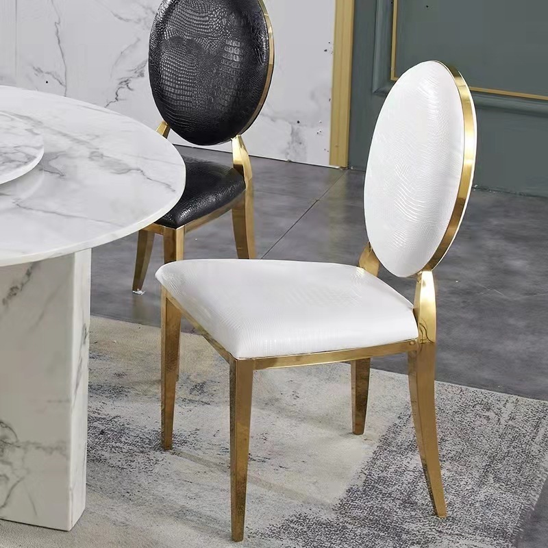 Wholesale Luxury Gold Stackable PU Leather Velvet Round Back Stainless Steel Hotel Hall Banquet Event Wedding Dining Chair