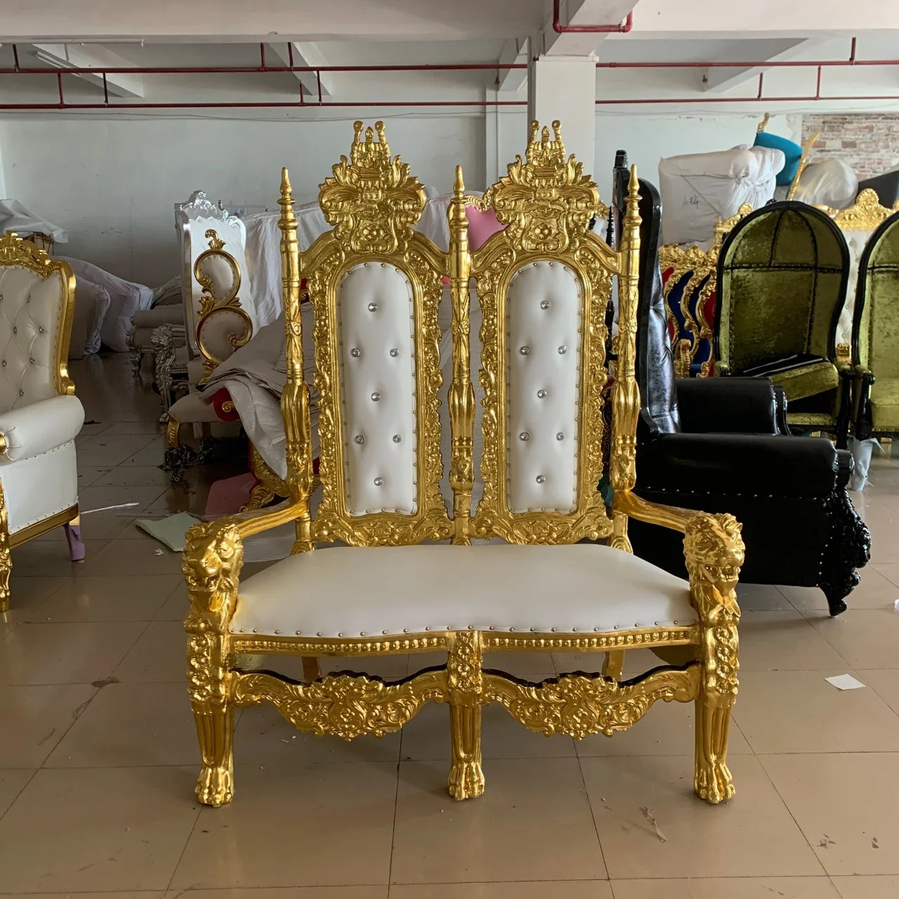 Luxury Royal  High Back Rental Used Gold Loveseat Couple King And Queen Throne Bride And Groom Chair For Weddings Events