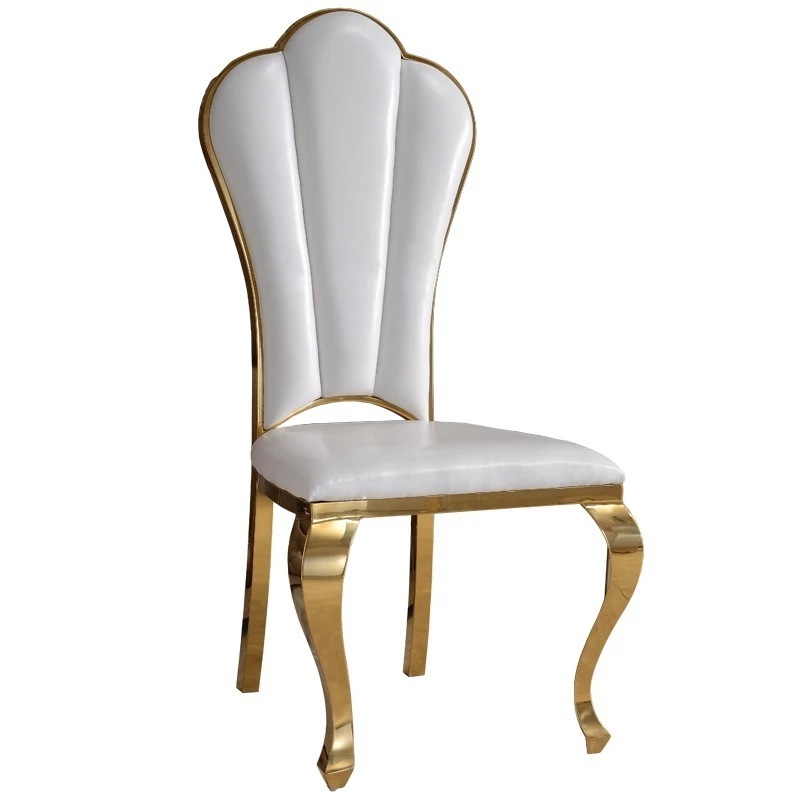 Modern Elegant Flower Shaped High Back Banquet Event Accent Chairs Faux Leather Gold Stainless Steel Legs Armless Dining Chairs