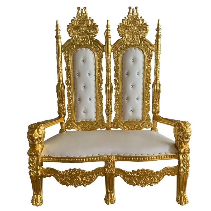 Luxury Royal  High Back Rental Used Gold Loveseat Couple King And Queen Throne Bride And Groom Chair For Weddings Events