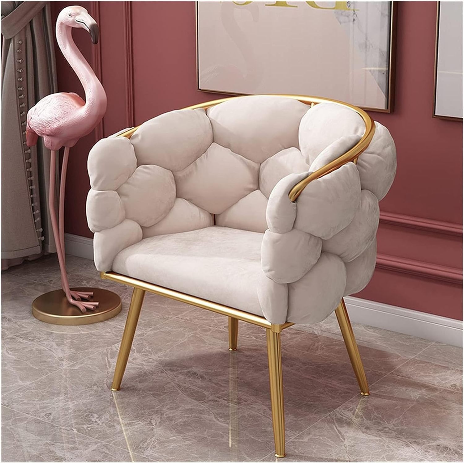 Modern Design sedie da pranzo  Comfortable Back Velvet Beige Tufted  Armchair Velvet Manicure Makeup Waiting Dining Chairs