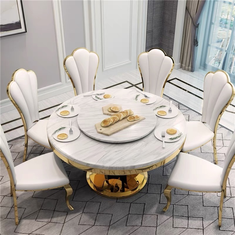 Modern Elegant Flower Shaped High Back Banquet Event Accent Chairs Faux Leather Gold Stainless Steel Legs Armless Dining Chairs