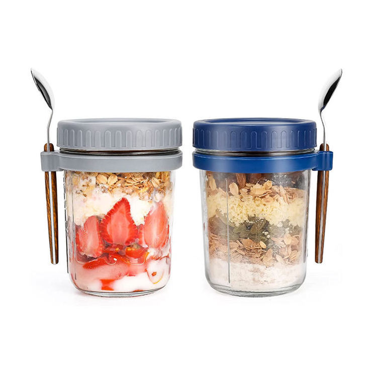 Hot Sale 4 Pack Airtight Yogurt and Overnight Oats Jars Set Portable Travel Breakfast Oat Meal Containers with Lids and Spoon