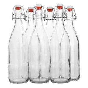 Classic 33oz Clear Glass Juice Water Wine Beer Brewing Bottle with Swing Top Lids 1 Liter Swing Top Glass Bottle