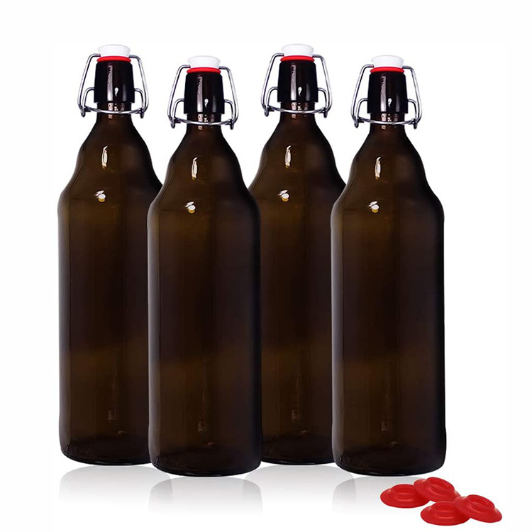 Wholesale 1000ml 33oz Amber Empty Carbonated Drinks Beverage Beer Glass Bottle 1L with Swing Top