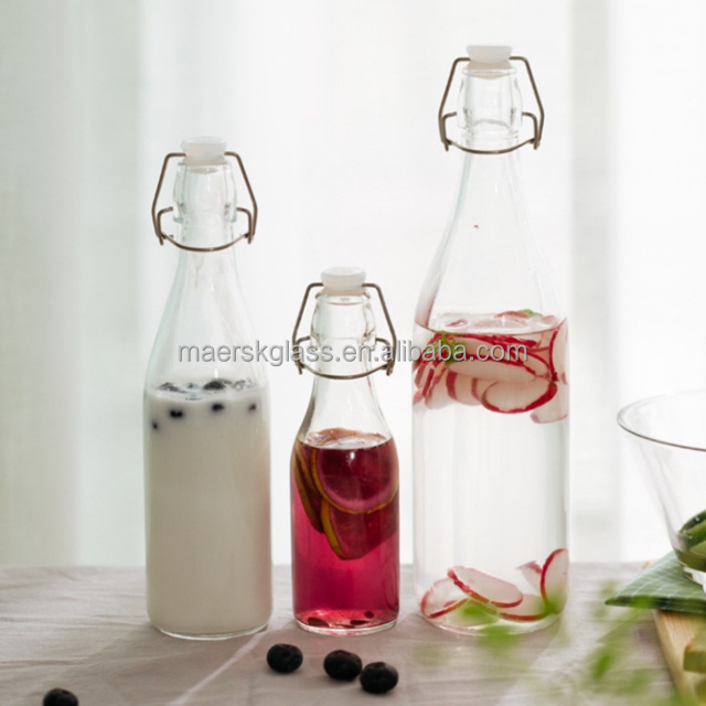 250ml 500ml 750ml 1L Swing top Clear Empty Drinking Enzyme Beverage Milk Glass Bottle