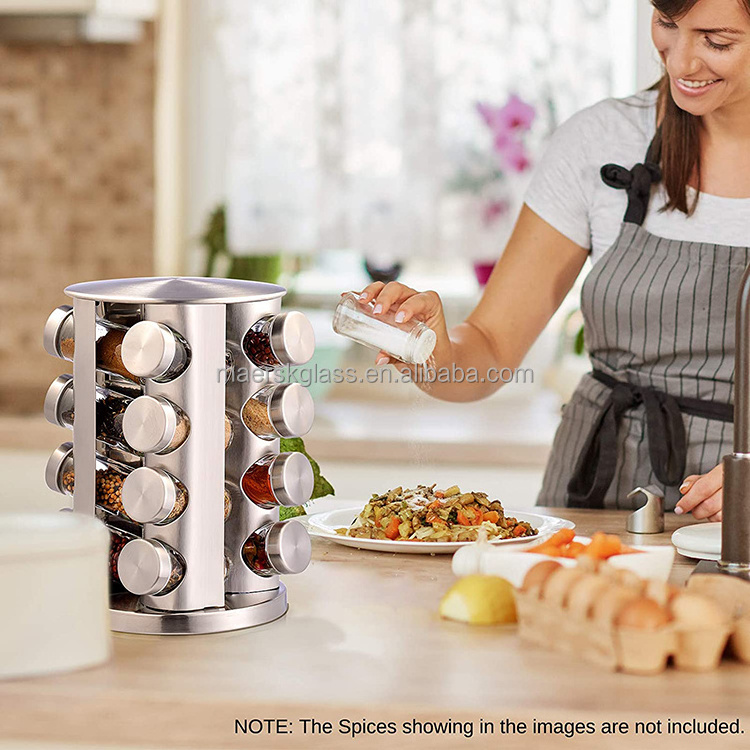 Revolving  Spice Rack Rotating Storage Seasoning Spinning Stainless Steel Spice Racks Organizer Carousel Spinner Jars