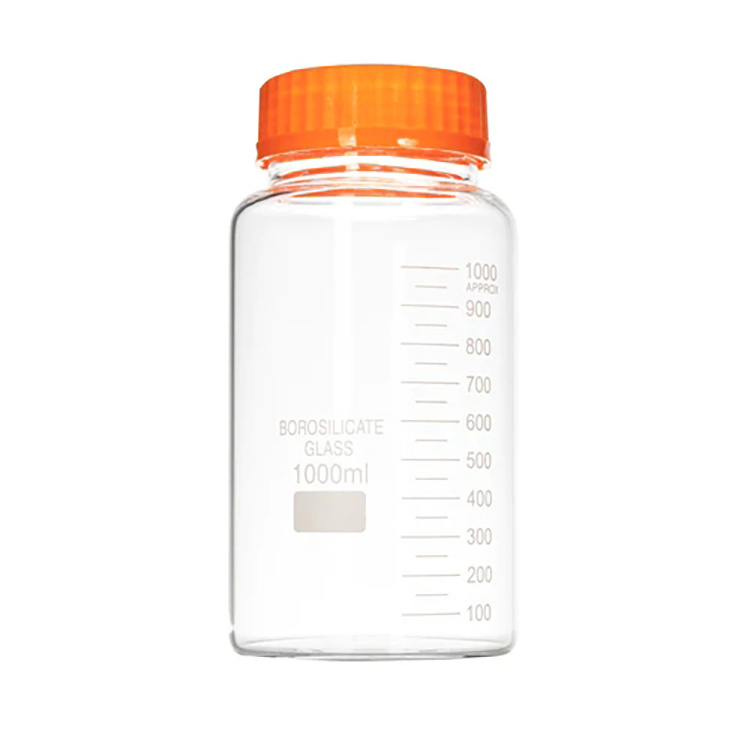 Media Storage Bottles Wide Mouth Round Borosilicate  1000 ml with Orange Cap