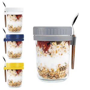 Hot Sale 4 Pack Airtight Yogurt and Overnight Oats Jars Set Portable Travel Breakfast Oat Meal Containers with Lids and Spoon