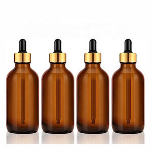 Customized 4oz 120ml Round Amber Hair Oil Cosmetic Perfume Glass Dropper Bottle for Serum Perfume Beard Hair Oils