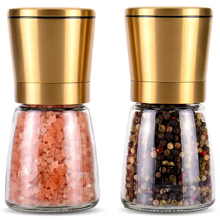 2024 Popular Bronze Color Spice Shakers with Stainless Steel Salt Adjustable Coarse Mills Electroplating Salt And Pepper Grinder