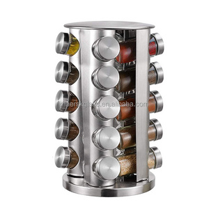 Revolving  Spice Rack Rotating Storage Seasoning Spinning Stainless Steel Spice Racks Organizer Carousel Spinner Jars