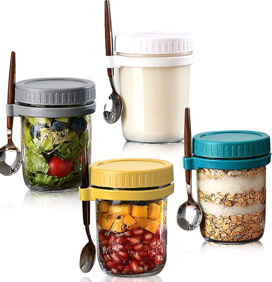 Pop 16oz Large Capacity Airtight Oatmeal Container Measurement Marks Mason Jars with Lid for Overnight Oats Glass Container