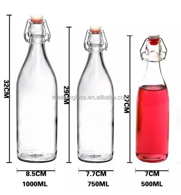 250ml 500ml 750ml 1L Swing top Clear Empty Drinking Enzyme Beverage Milk Glass Bottle