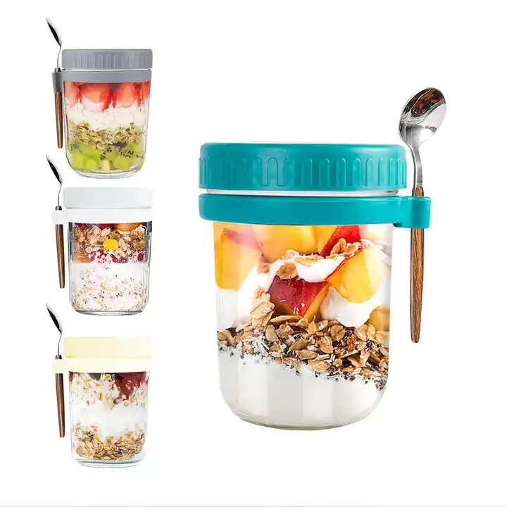 Hot Sale 4 Pack Airtight Yogurt and Overnight Oats Jars Set Portable Travel Breakfast Oat Meal Containers with Lids and Spoon