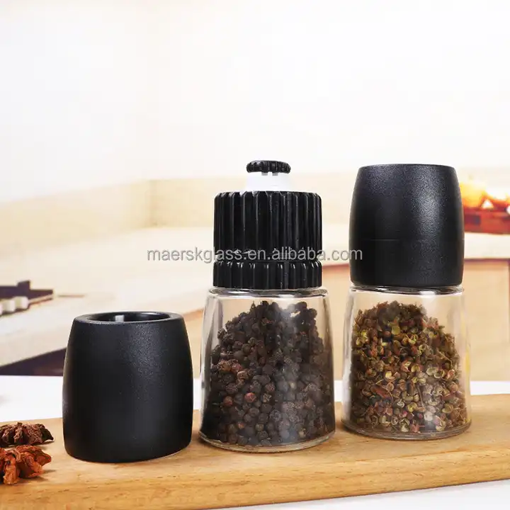 China Wholesale Kitchen Spice Salt Grinder 150ml 5oz Salt and Pepper Manual Shakers Grinder Seasoning Glass Bottle Spice Mill