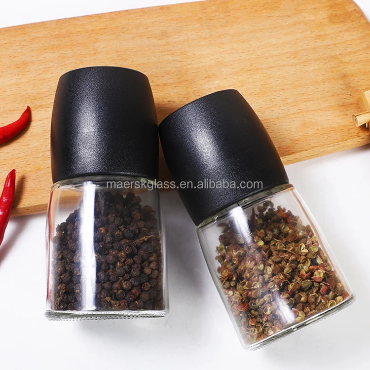 China Wholesale Kitchen Spice Salt Grinder 150ml 5oz Salt and Pepper Manual Shakers Grinder Seasoning Glass Bottle Spice Mill