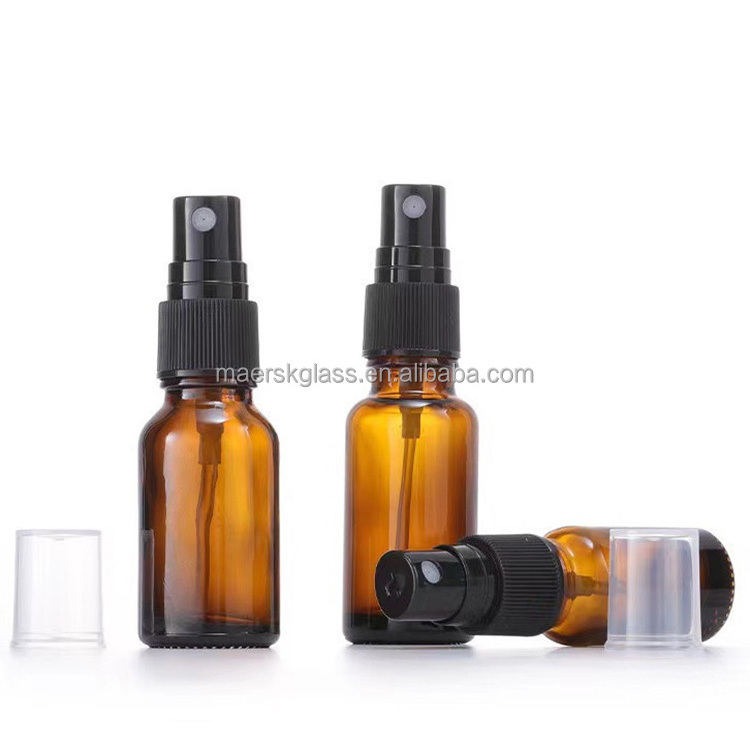 Wholesale 30ml Amber Brown Round Essential Oil Pump Sprayer Glass Bottle Empty Cosmetic Perfume Bottle with Mist Pump Sprayer