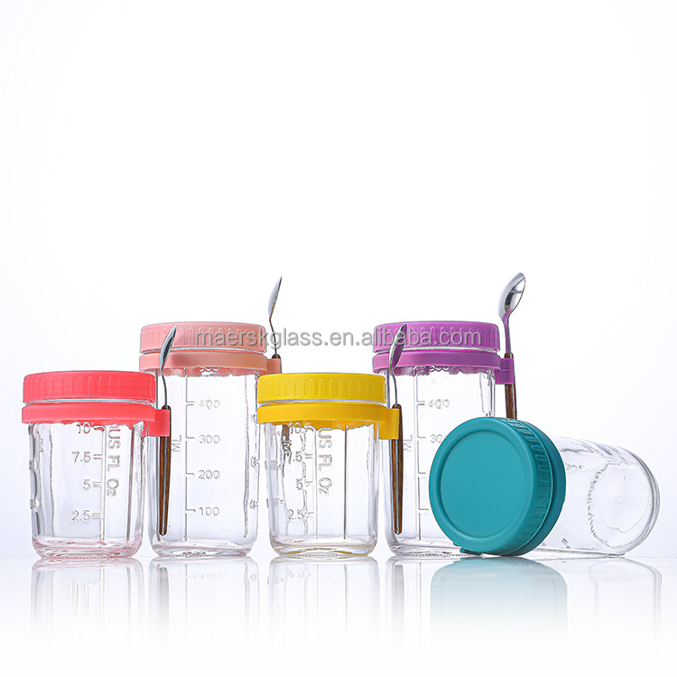 2 Pack 4 Pack 12oz 16oz Oatmeal Breakfast Container Yogurt Overnight Oats Glass Mason Jars Set with Spoon and Box