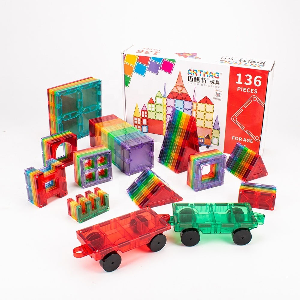 Best magnetic tiles for  toddles educational magnetic building tiles toys magnet blocks for kids plastic construction blocks set