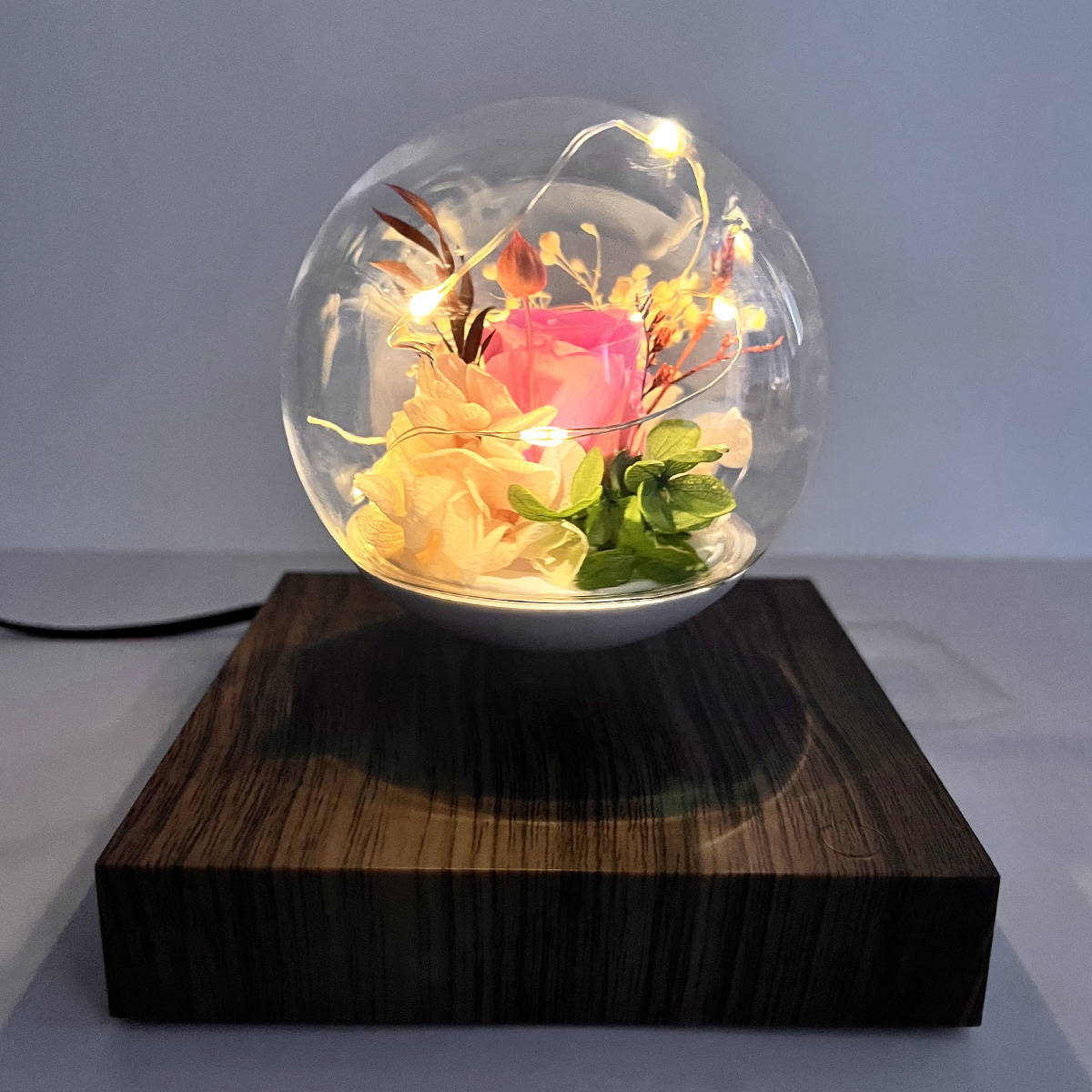 Magnetic Levitating Lamp LED Floating Lights Bulb Preserved Flower Real Rose Eternal Floating Lights, Gifts for Valentine's Day