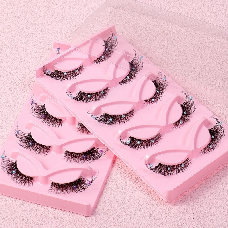 MAGEFY private label 5 pairs clear band pearl decoration cat eye lashes faux mink fox eye strip false eyelashes wholesale