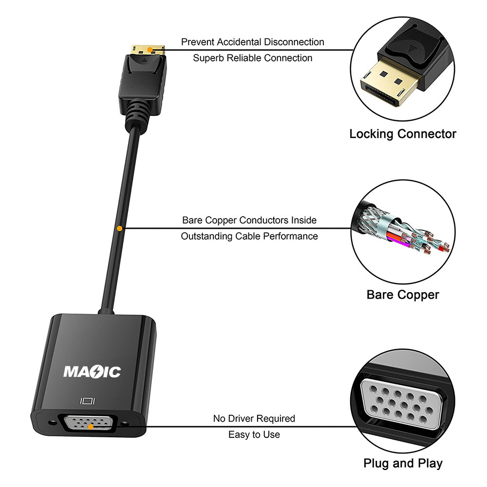 Factory Price Hot Sale 13cm Display port To VGA Adapter Male to Female DP to VGA Converter for Projector TV Player support 1080P