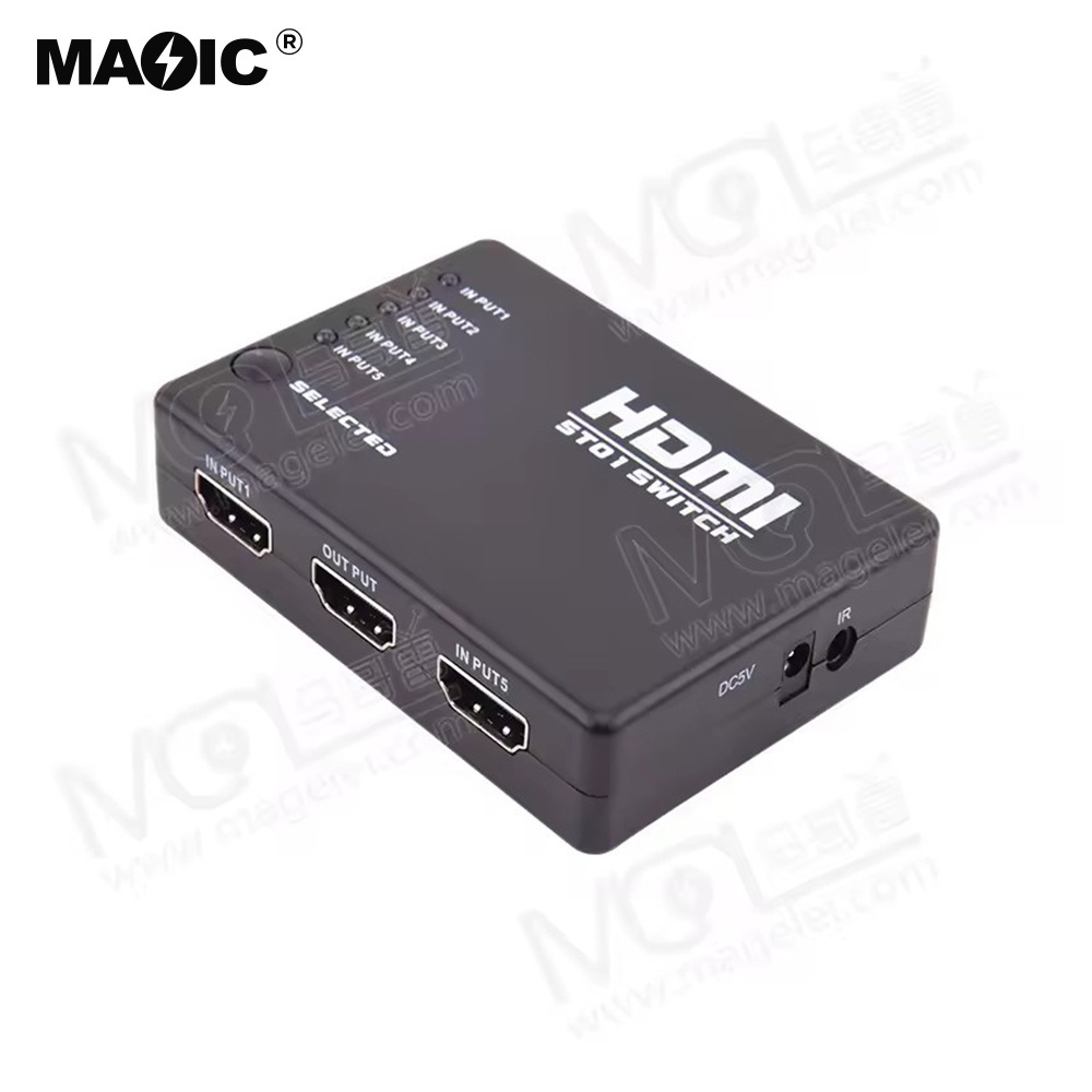 Factory 5x1 MINI HDMI Splitter 5 Port Hub Box Auto Switch 5 Input 1 Output hdmi Switcher 3D 1080p HD With Remote Control