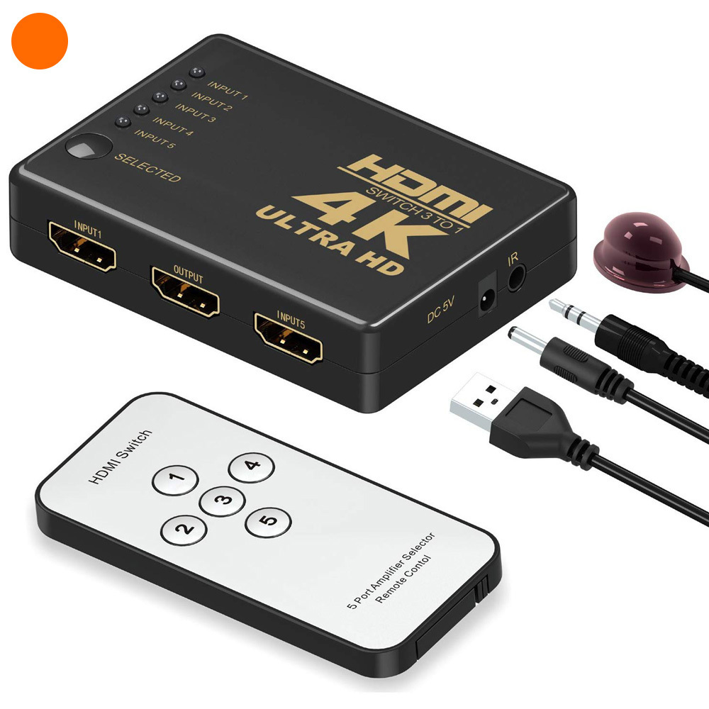 HDMI Switch splitter,Intelligent 5-Port HDMI Switch Supports 4K, Full HD1080p, 3D with IR RF Remote digital video switcher hdmi