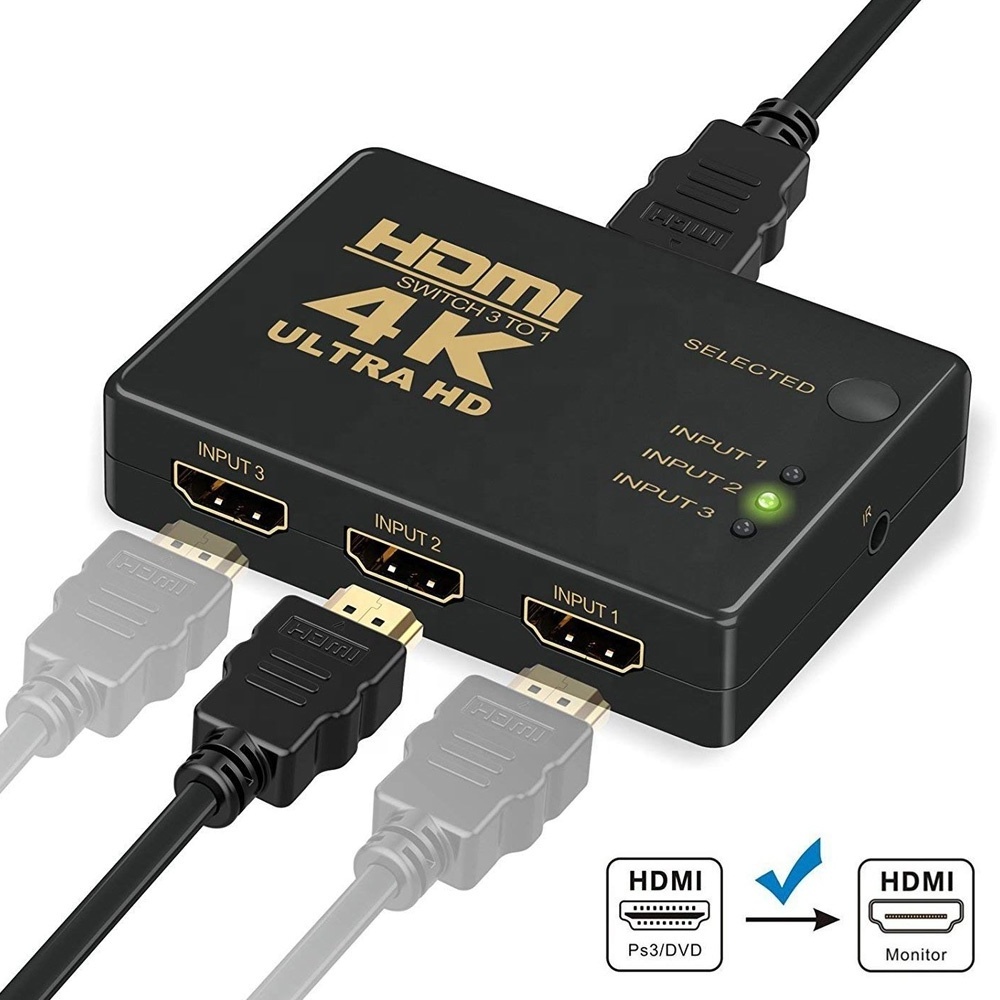 HDMI Switch 3x1 support 4K 2K 1080P 3D 3 Port HDMI switcher