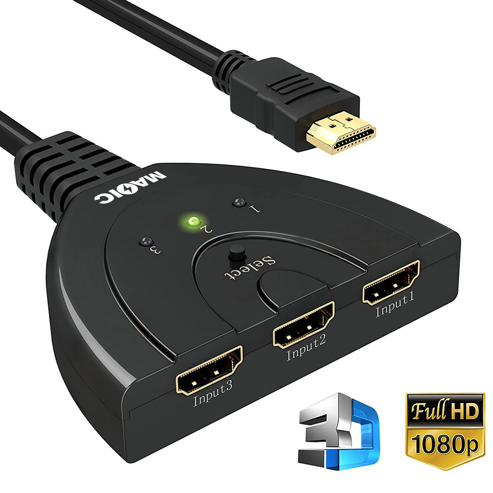 Hot Selling 3 Port HDMI Splitter 1080P 3D Switcher 3x1 Auto Switch 3 in 1 out With 45cm Pigtail Converter 3 in 1 out Cable