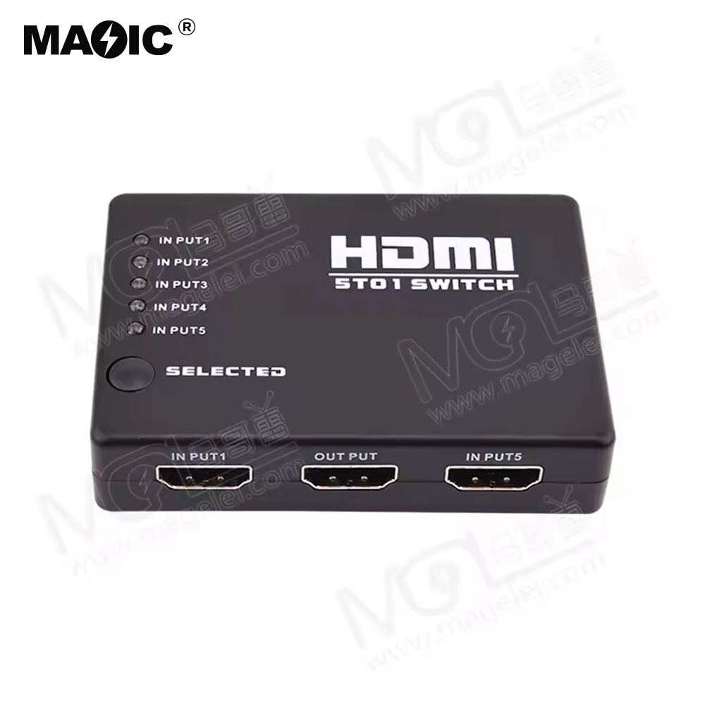 Factory 5x1 MINI HDMI Splitter 5 Port Hub Box Auto Switch 5 Input 1 Output hdmi Switcher 3D 1080p HD With Remote Control