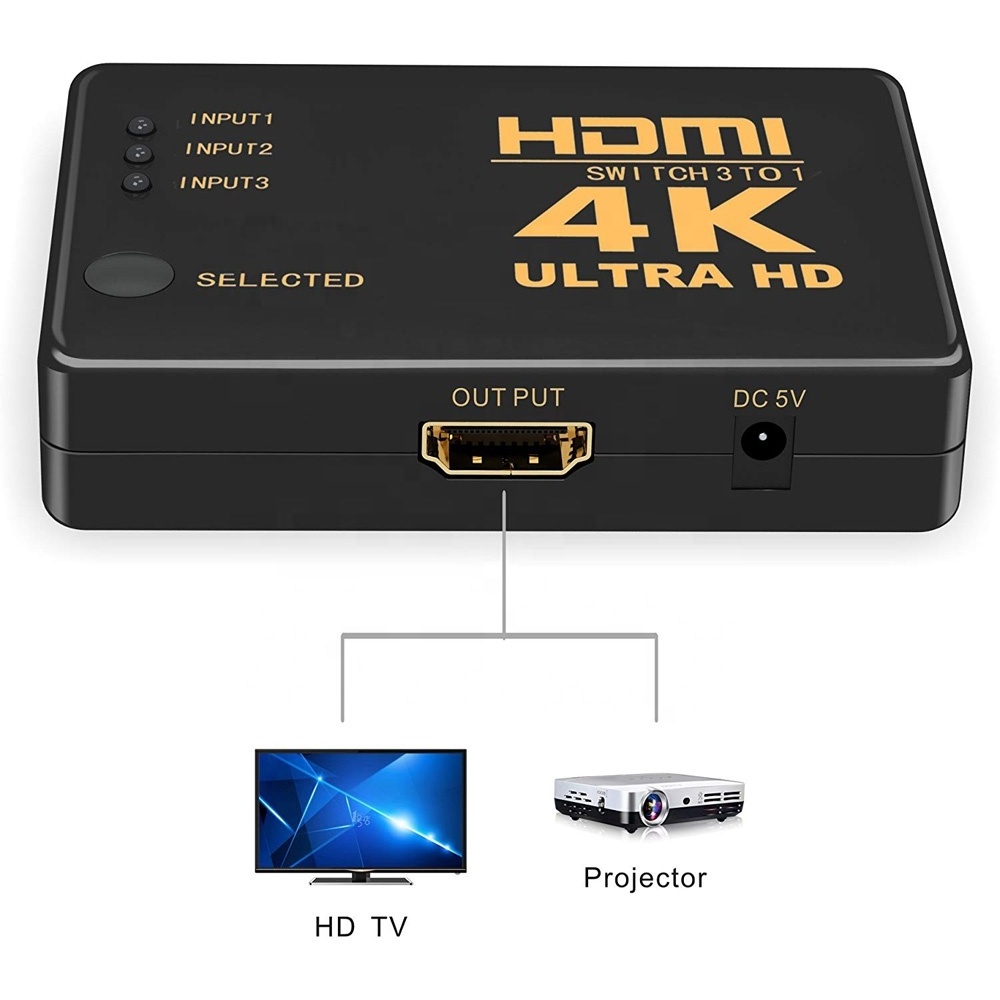 HDMI Switch 3x1 support 4K 2K 1080P 3D 3 Port HDMI switcher