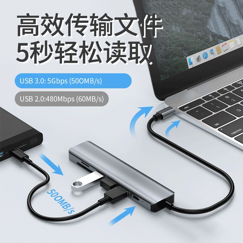 7 in 1 Aluminum Alloy  type c Docking Station USB-C to HDMI USB3.0 2xUSB2.0 SD TF PD charging usb hub