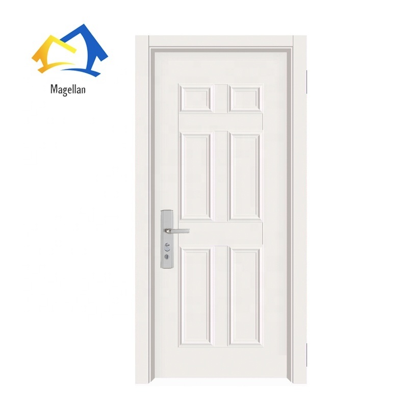 South America Cheap 6 Panel Interior Steel Wood Door Security Doors Double Tempered Glass Magellan Door Swing Finished Housing