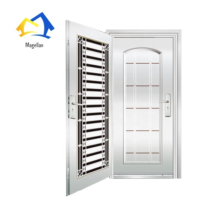 304# Stainless steel door with fingerprint digital lock external security metal door grill glass design for sale