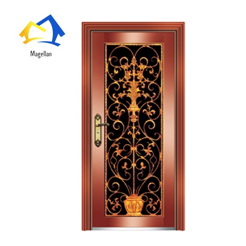 304# Stainless steel door with fingerprint digital lock external security metal door grill glass design for sale