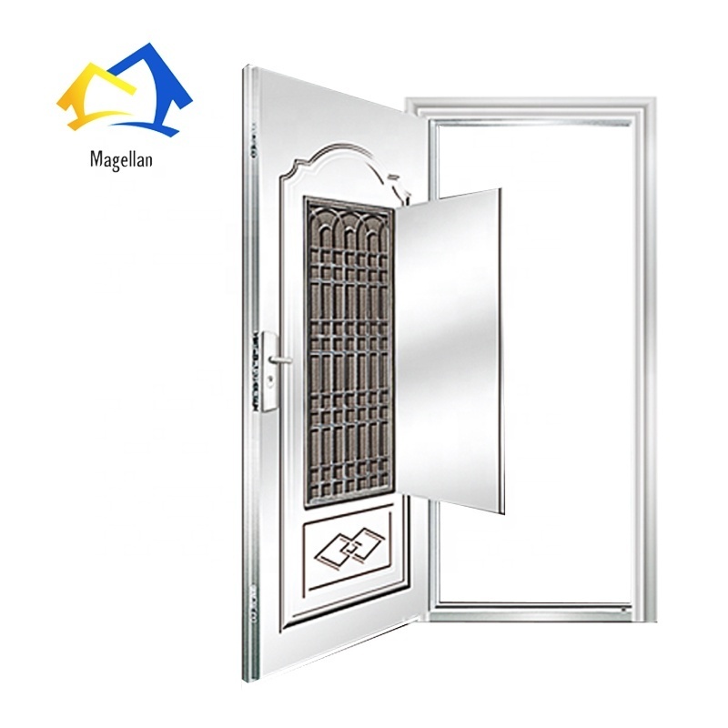 304# Stainless steel door with fingerprint digital lock external security metal door grill glass design for sale