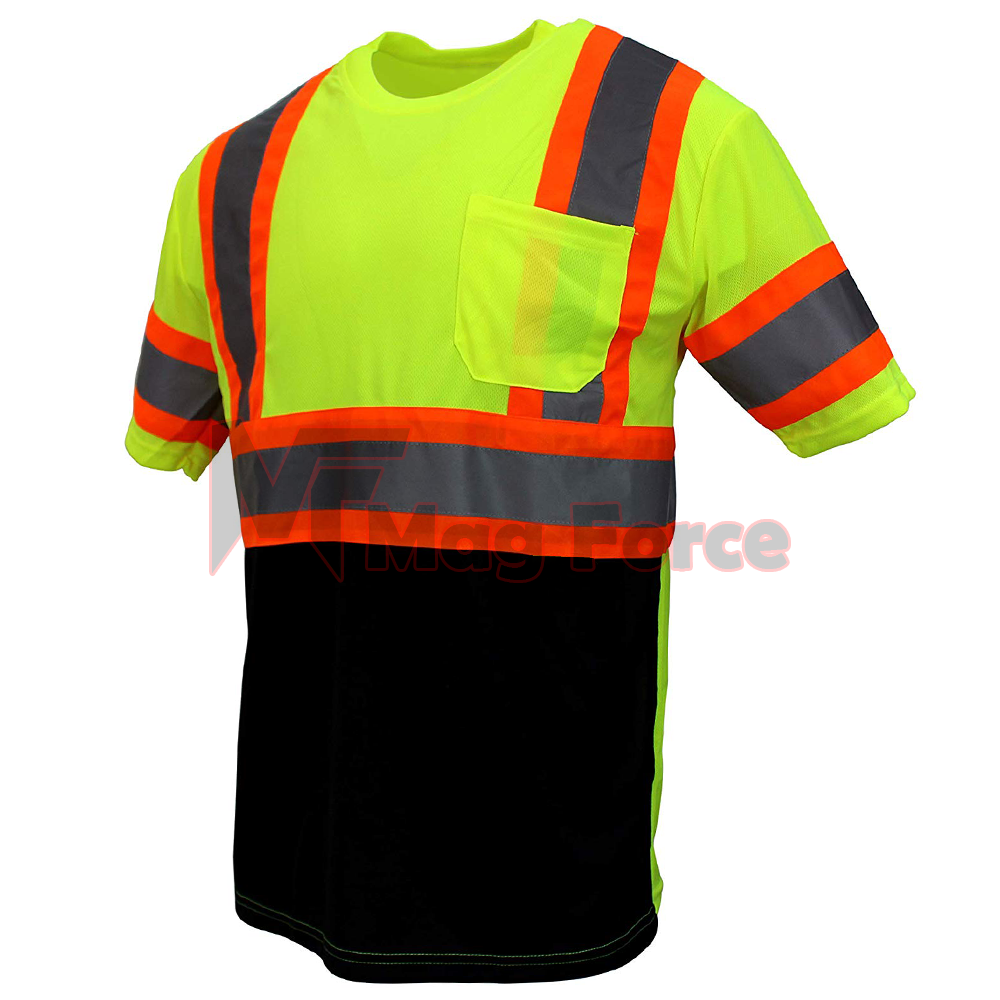 Breathable 100% Polyester Hi Vis Reflective Short Sleeve Safety Shirts With Front Pocket Working Safety Jacket