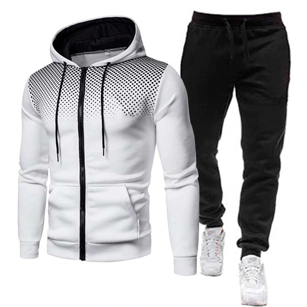 Adult Men's Track Suit White And Black Trouser Zipper Up Plus Size Fleece Tracksuit For Adult Men's