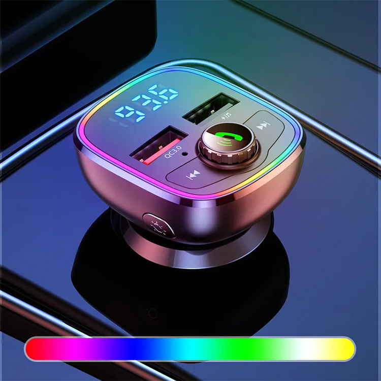 Digital display pioneer car mp3 player and speaker combo  modulator BT 5.0 fm transmitter quick charge car cigarette lighter