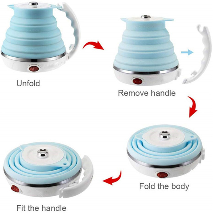 Food Grade Silicone Travel Foldable Electric Kettle Boil Dry Protection Portable  silicone kettle with Dual Voltage