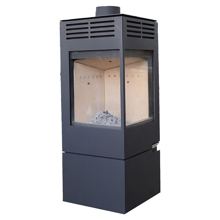 Double glass furnace door indoor wood burning stove Hidden independent ash hopper box double sided wood fireplace