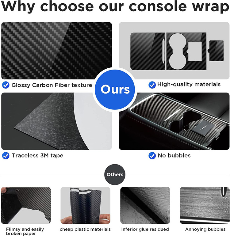 Interior center console cover autoclave dry carbon fiber accessories carbon fiber for tesla model 3 Y