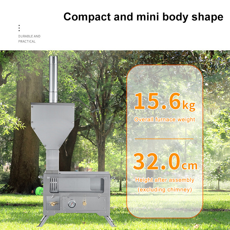 304 stainless steel outdoor wood pellet heater mini stove camping Adjustable temperature glass cooking for hot oven