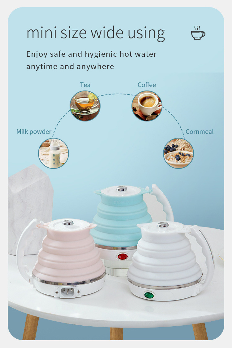 Food Grade Silicone Travel Foldable Electric Kettle Boil Dry Protection Portable  silicone kettle with Dual Voltage