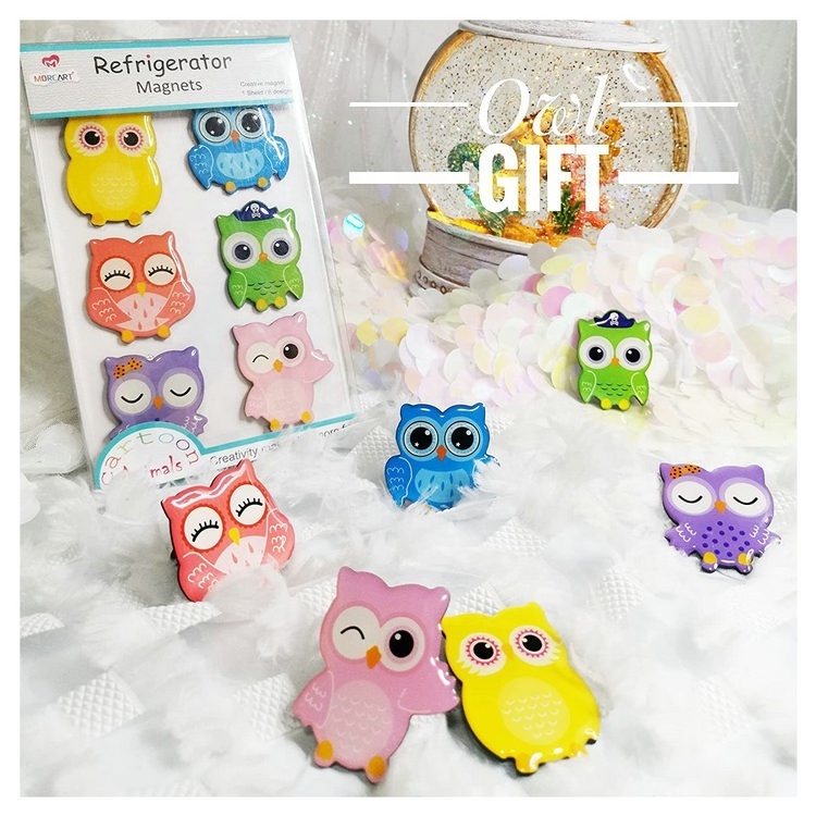 Maghard Cute epoxy Magnets for Fridge Set of 6pcs Owl Strong Clear Magnets Funny for Whiteboard Beauty Fridge Locker Office Cabinet